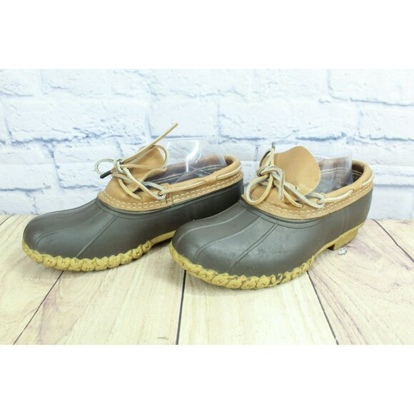 LL Bean Brown Leather Lace Up Unlined Gumshoes Duck Boots Size 8 Wide - Picture 2 of 10